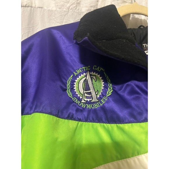 Vintage Arctic Cat Racing Jacket Women’s Medium Black Purple Green Snowmobiling - Picture 2 of 7